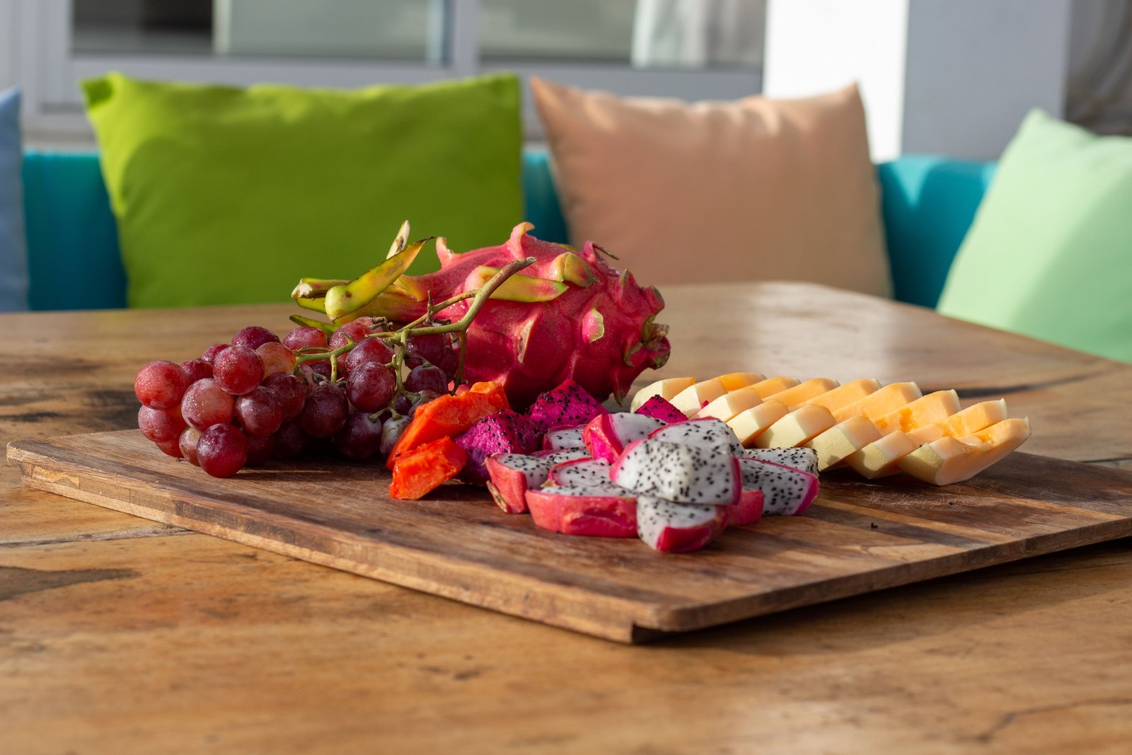 White-flesh dragon fruit served with assorted fresh tropical fruit.